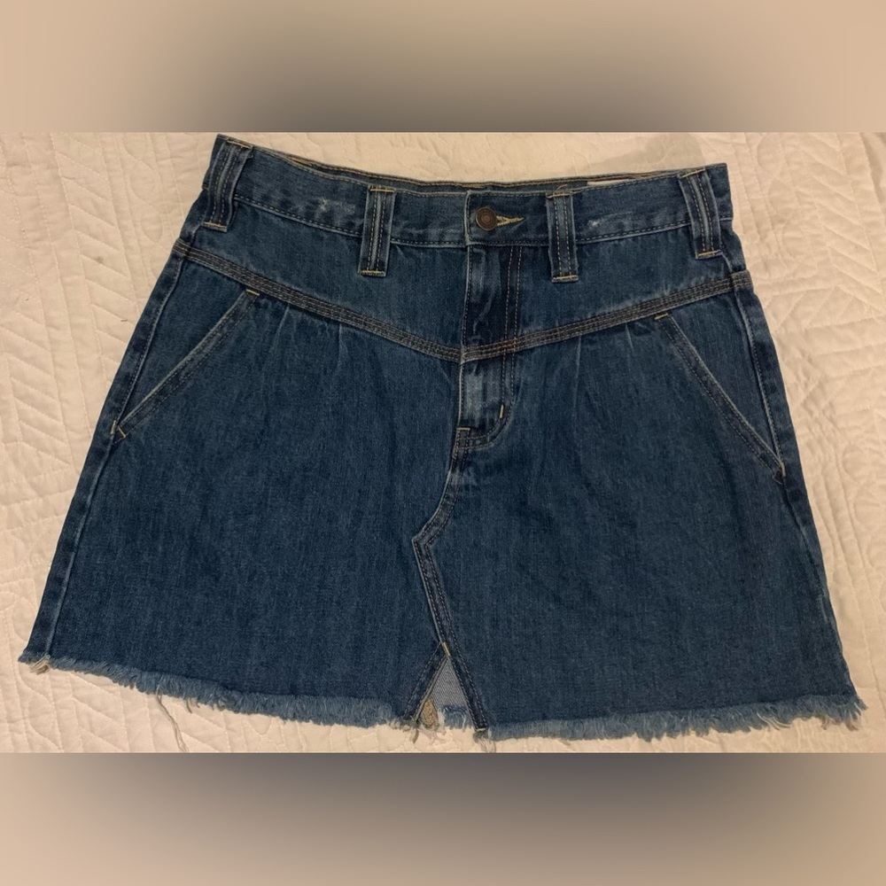 Free People Distressed Pleated Denim Jean Skirt 100% Cotton We the Free Size 26